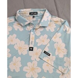 Bad Birdie Golf Polo Shirt Mens Medium Blue Hawaiian Floral Performance Stretch